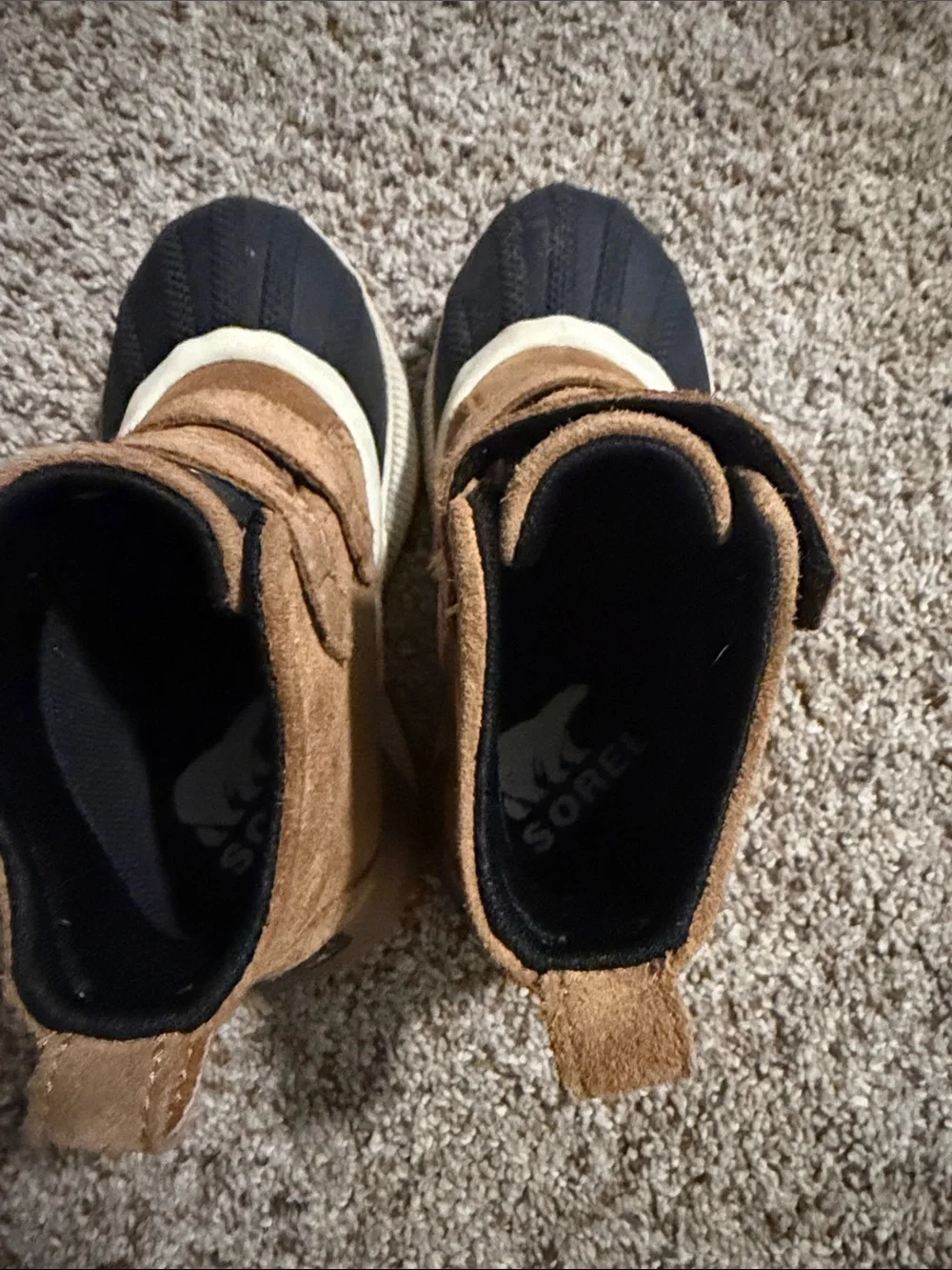Sorel Kids Brown and Black Duck Boots with Hook-and-Loop Straps